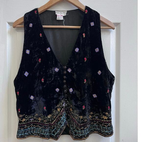 Vintage Together! Mixed Media Colorful Embroidered Detail Dark Boho Vest Small - Picture 14 of 14